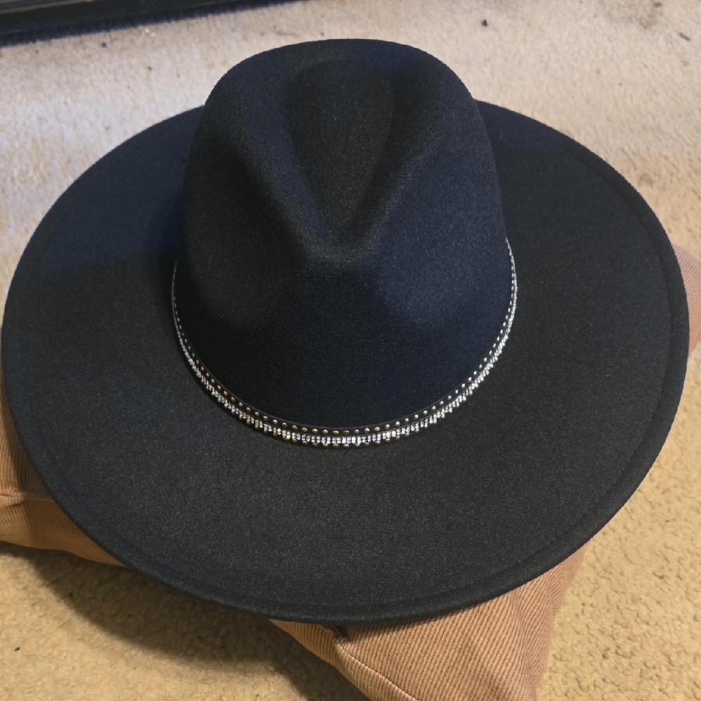 Jessica Simpson Black Hat with Silver Trim